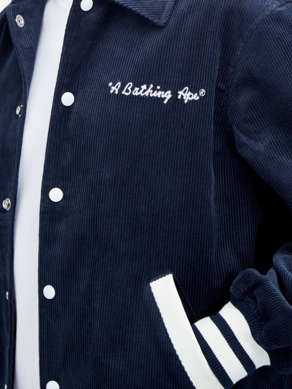 Vintage 90's Bape Football Varsity Corduroy School Jacket by A Bathing Ape Japan - Picture 4 of 13